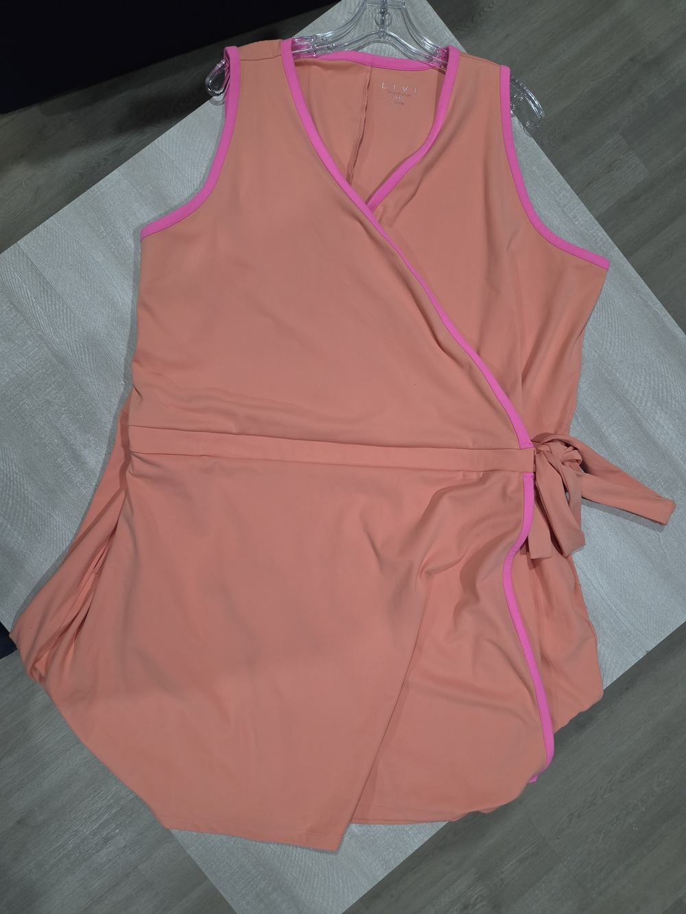 Livi Active Coral Wrap Dress with Pink Trim - Picture 3 of 5